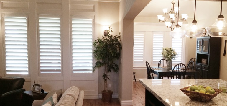 Austin shutters in kitchen and living room